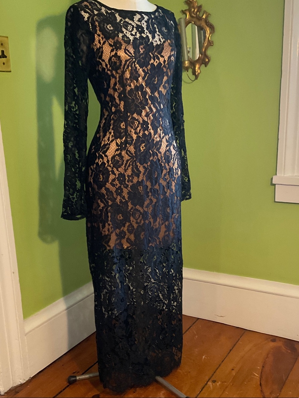 Wayf black lace maxi dress